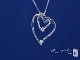 Sterling Silver Double Open Heart Pendant Necklace with Diamonds