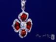 Sterling Silver Red Enamel & Clear Crystal Flower Necklace