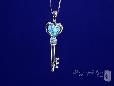 Millefiori Murano Glass Blue Heart Key Necklace with CZs