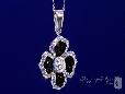 Sterling Silver Black Enamel & Clear Crystal Flower Necklace