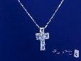 Sterling Silver Cubic Zirconia Baguette Cut Cross Pendant Necklace