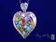 Millefiori Satin Finish Murano Glass Heart Necklace in Sterling Silver