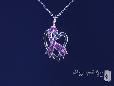 Crystal Pink Ribbon & Open Heart Breast Cancer Awareness Necklace in Sterling Silver