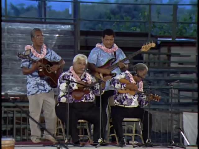 B-roll Kau'i Zuttermeister and ʻOhana at Merrie Monarch Hoʻike night 4/18/1990